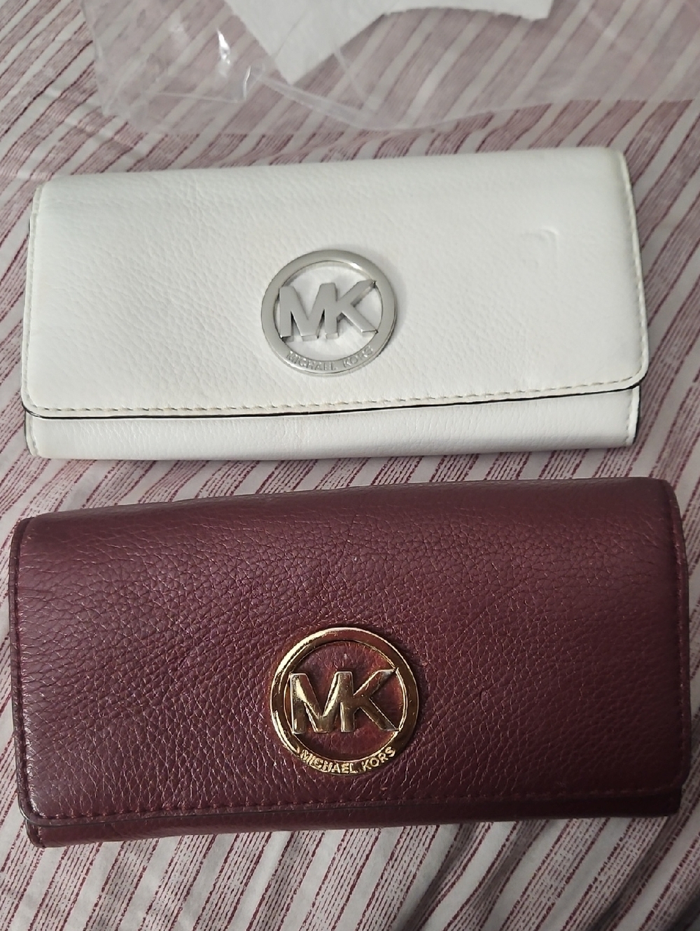Michael Kors White AND Merlot Wine Color Leather Continental Wallet with MK Logo